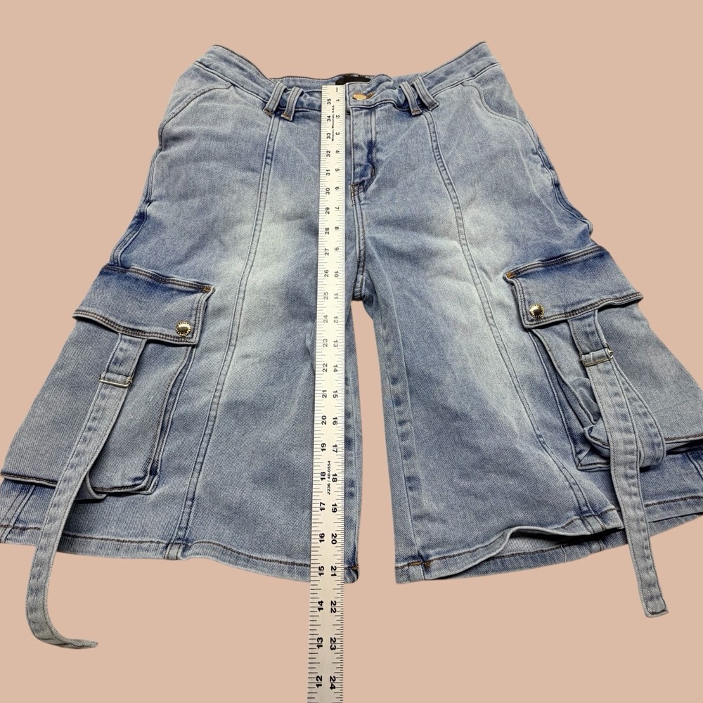 Retrofete New York Women's Cargo Light WashDenim Shorts Utility Designer Size 27 - Picture 8 of 10